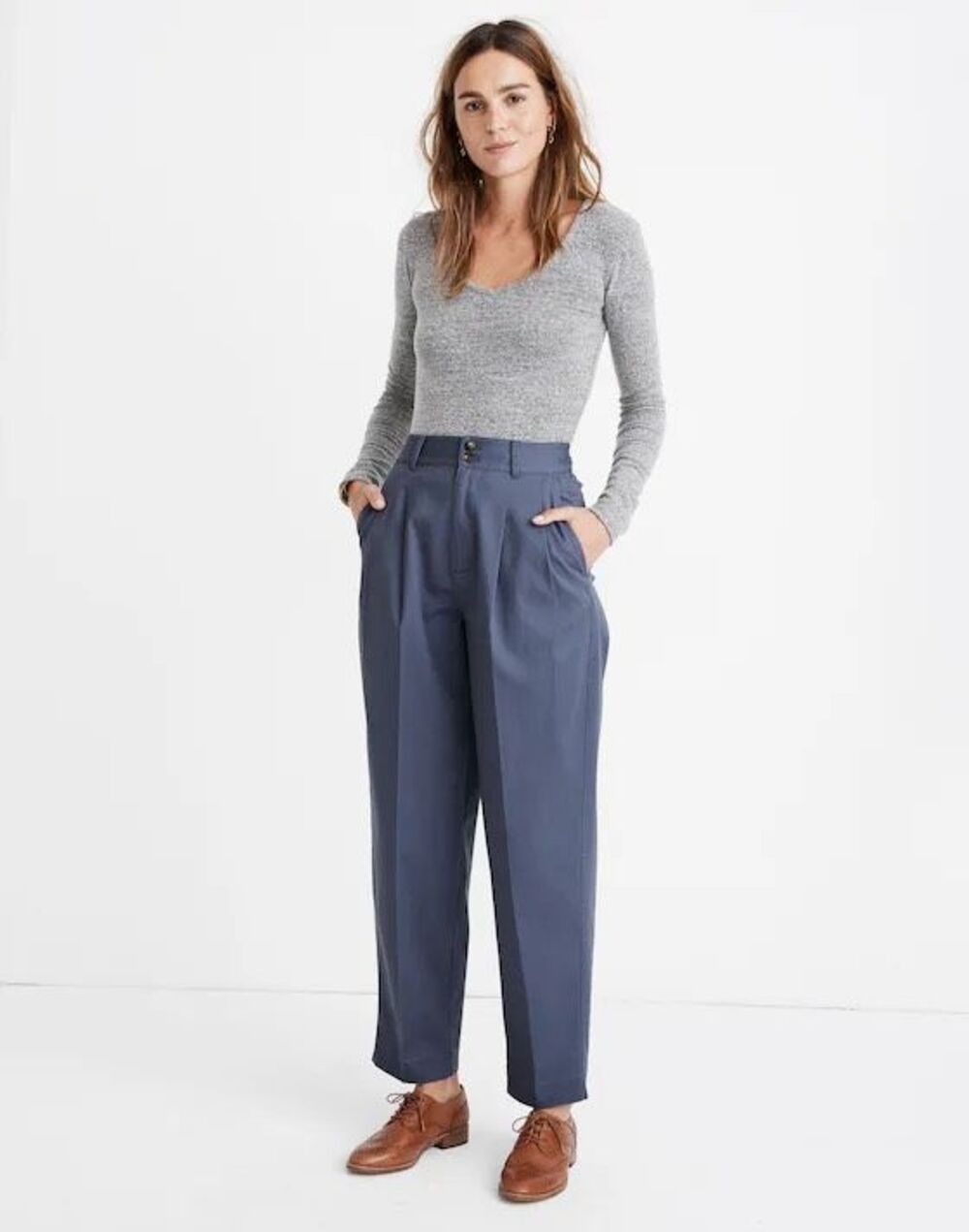 Madewell Pleated Taper Wide-Leg Sunfaded Indigo Sz 6 Pants